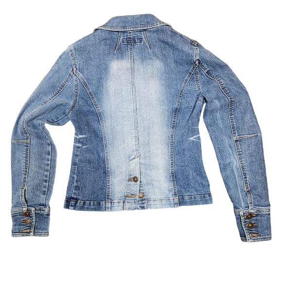 Vintage Y2k Paris Blues Jean Jacket 90s Denim Blazer Blue Faded Fitted Burnout S - Picture 5 of 11